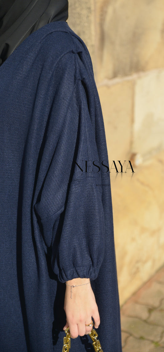 Gilet kimono papillon hiver bleu nuit
